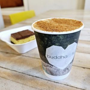 Real Pumpkin Latte & Raw Nanaimo Bar at Buddha-Full - Lonsdale in North Vancouver