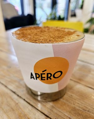 Latte made in my "to-go" mug at Buddha-Full - Lonsdale in North Vancouver