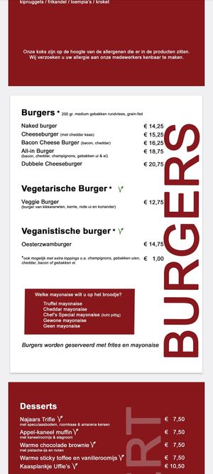 Menu kaart, maar er is ook vegan mayo at Uffie's in Zutphen