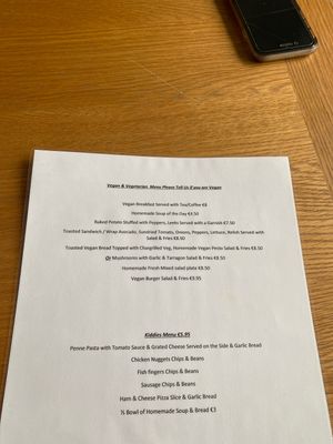 Vegan menu  at Cafe K in Killorglin