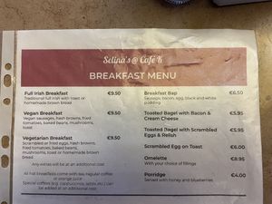Breakfast menu with the vegan option   at Cafe K in Killorglin
