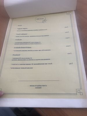 Menu  at Stolia in Shkoder