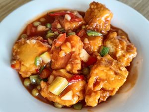 sweet sour tofu at Nature Vegetarian Restaurant 大自然美蔬食馆 in Batam