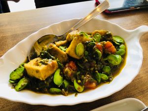 Tofu with Petai beans at Nature Vegetarian Restaurant 大自然美蔬食馆 in Batam