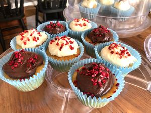 Raspberry and chocolate raspberry cupcakes at The Village Gallery in Banton
