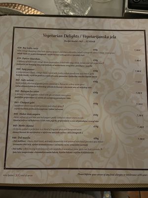 Some vegetarian options  at Masala Art in Podgorica