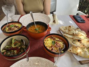 Kala Channa Tariwala & Palak Tofu Masala with Rice and Naan  at Masala Art in Podgorica