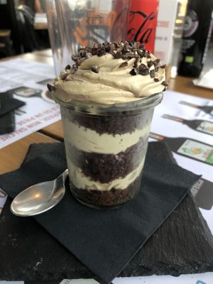 Brownie-coconut cream dessert 🍨 Yum 😋   at Rubiu in Santantioco