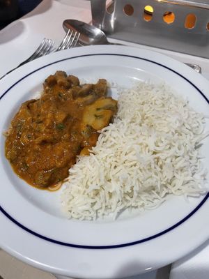 Mushroom Bhaji and plain rice   at Mughal Clay in Quarteira