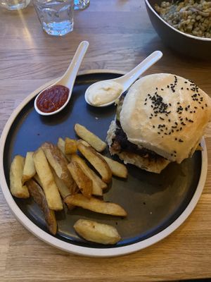 Beetroot burger at Hendersons in Edinburgh