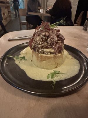 Vegan haggis - delicious  at Hendersons in Edinburgh