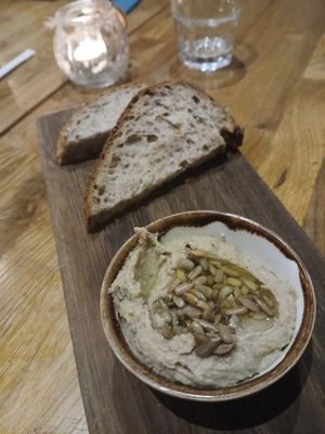 Butter bean pate w/ sourdough at Hendersons in Edinburgh