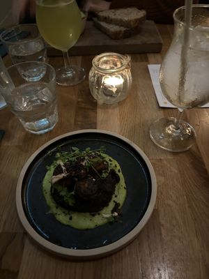 Vegan Black Pudding and tamari mushrooms  at Hendersons in Edinburgh