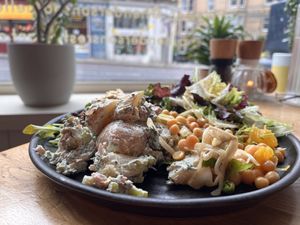 Salad platter, all 4 salads + mixed green  at Hendersons in Edinburgh