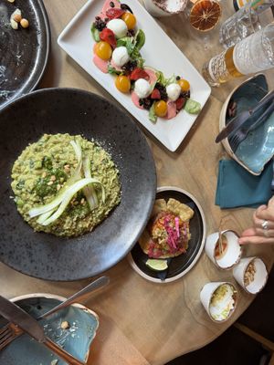 Bocconcini (not vegan) and risotto (vegan)  at Hendersons in Edinburgh