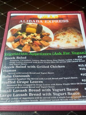 Menu at Ali Baba Express in Lake George