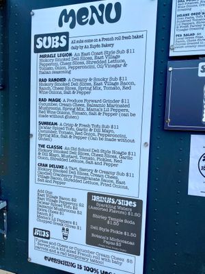 Menu at Rad Magic Subs in Portland