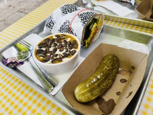 half-sandwich, soup, and a pickle!  at Rad Magic Subs in Portland