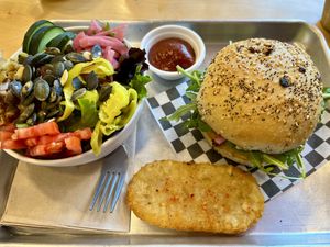 breakfast sandwich, hash brown, & salad!  at Rad Magic Subs in Portland