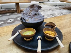 Warm tortillas and dips at Hotel Sin Nombre in Oaxaca