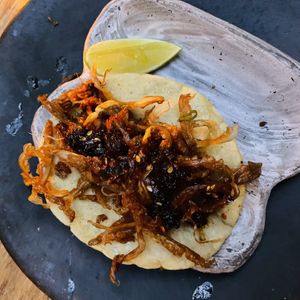 Fried taco at Hotel Sin Nombre in Oaxaca