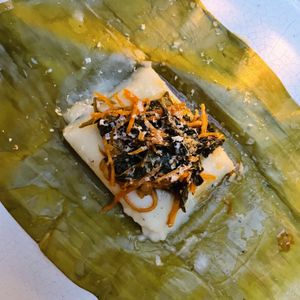 Tamal with kimchi at Hotel Sin Nombre in Oaxaca
