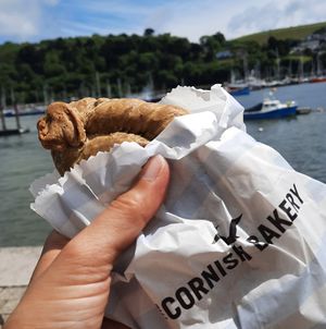 Spicy chickpea pasty at The Cornish Bakery in Dartmouth