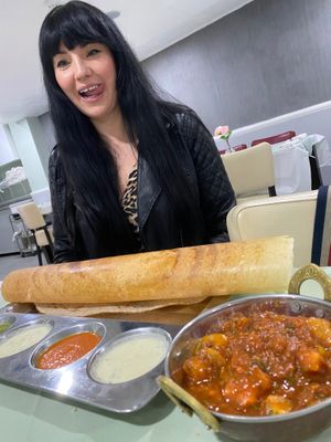 Vegan masala DOHSA with Bombay Alou on the side. Absolutely incredible huge portions and amazing flavour this was around £5! at Dartford Dosa House in Dartford