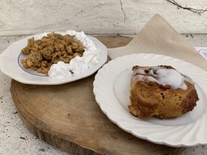 Apple crumble (top left), cinnamon roll (bottom right)  at Basiel Urban Greenhouse in Bruges