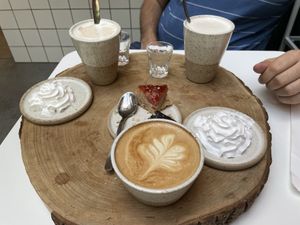 Vegan cappuccino and hot chocolate  at Basiel Urban Greenhouse in Bruges