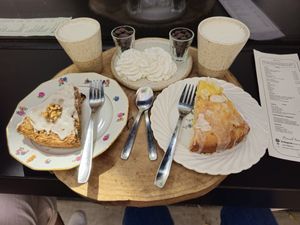 Vegan chocolademilk with whipcream and vegan cakes at Basiel Urban Greenhouse in Bruges