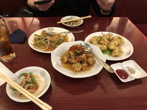 Fried chicken,  sweet and sour pork, stir fry   at Baien in Nagoya