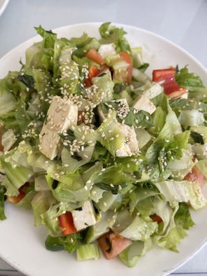 Avocado Salad (the avocado is the bottom layer) delicious 😋  at Loving Hut in Elk Grove