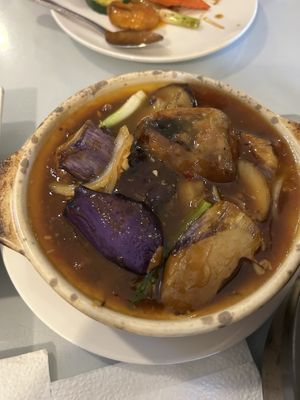 Clay pot sensation with eggplant - very good!   at Loving Hut in Elk Grove