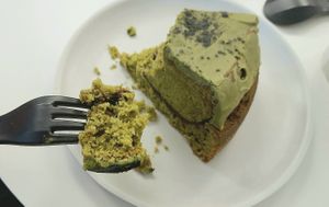 Vegan Matcha cake - close-up at Jisok in Seoul