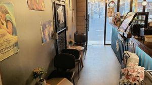 Interior of location - view towards the counter at Madame Coffee - 마담커피 in Seoul