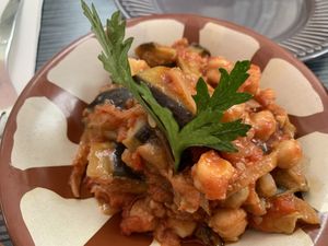 Chickpea tomato and eggplant mezze at Beyrouth in Tours