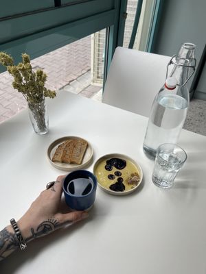 Coffee & complimentary bread with oil  at Sanki Atölye in Istanbul