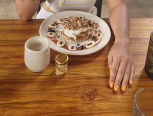 a happy vegan at Gracias Vida in La Guajira