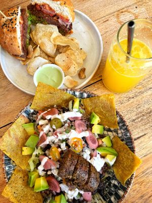 Lentil burger & Latin Lover nacho bowl  at Gracias Vida in La Guajira