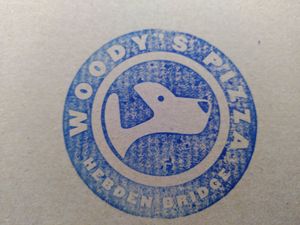 The logo at Woody's Pizza in Hebden Bridge