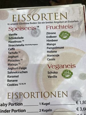 Menu der Eissorten  at Eiscafe Olimpio in Frankfurt