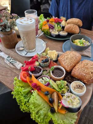 Breakfast with Latte Machiatto at Cafébar in Luebeck