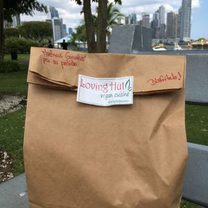 Corona take away bag at Loving Hut in Panama City