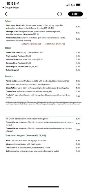 Menu at The Palm Brasserie in Basingstoke