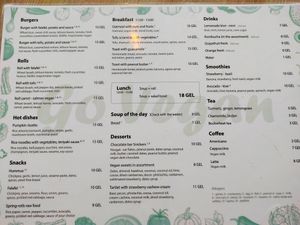English Menu at Go Vegan Cafe in Batumi