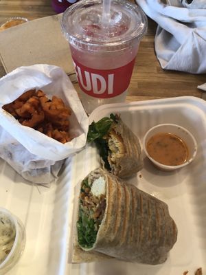 Vegan fast food, chxn wrap, sweet pot waffle fries at FUDI in Horsham