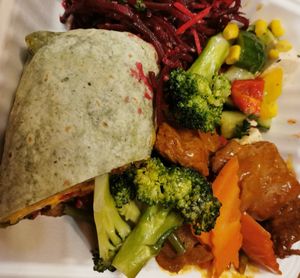 different components from the buffet section (to go) at Loving Hut - Vinohrady in Prague