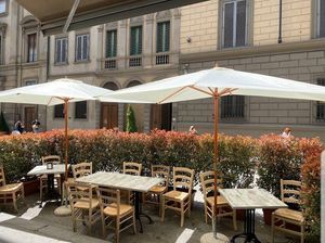 Outside sitting area at Atomic Falafel in Florence