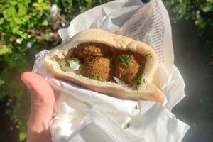 spicey falafel pita at Atomic Falafel in Florence
